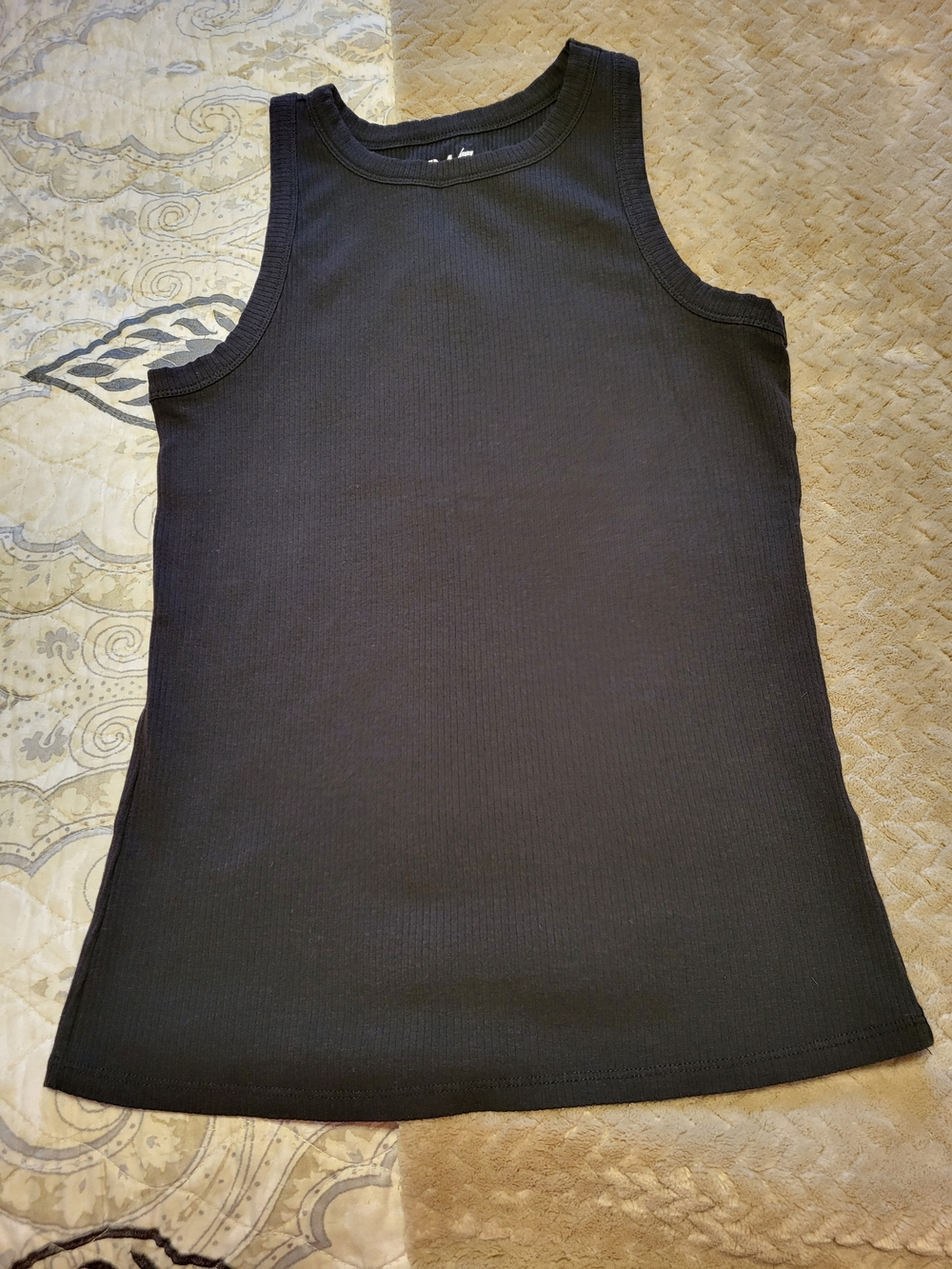 Women's Black Ribbed Tank Top - Sleeveless Crew Neck